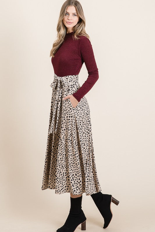 Burgundy Leopard Midi Dress