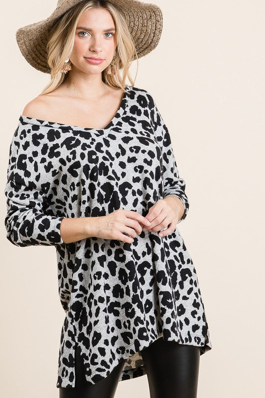 Loose Fit Grey Leopard Tunic