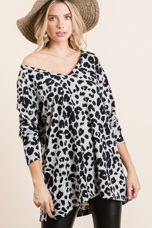 Loose Fit Grey Leopard Tunic