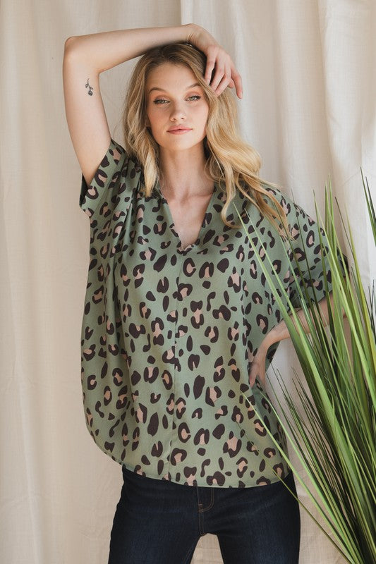 Olive Leopard Top