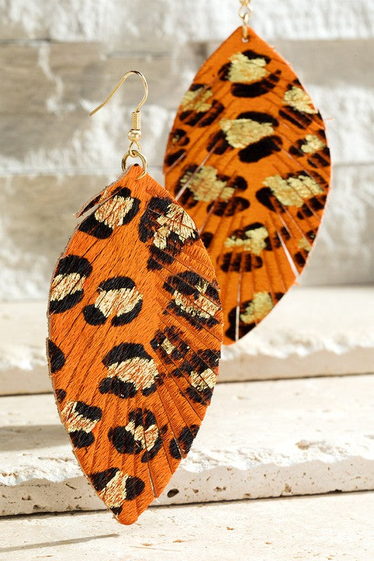 2" Leopard Print Feather Earrings
