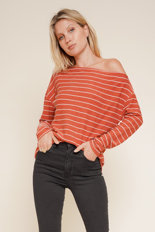 Rust Boatneck Striped Top