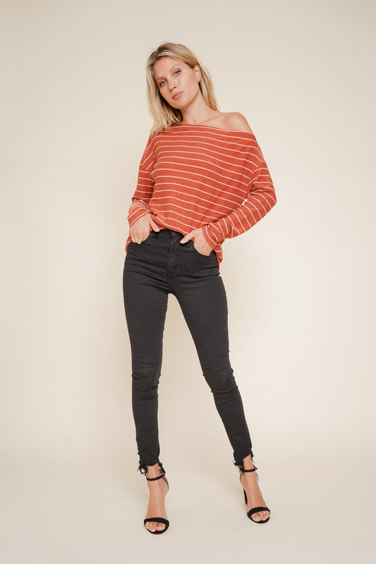 Rust Boatneck Striped Top
