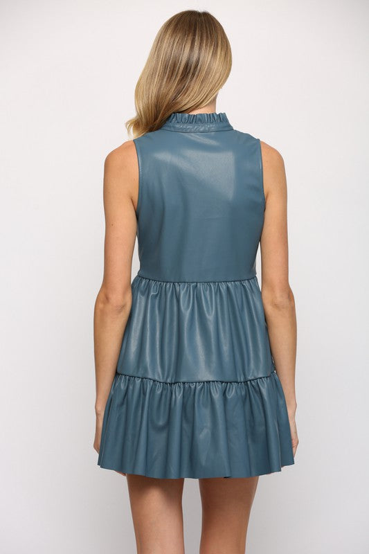 Faux Leather Tiered Dress