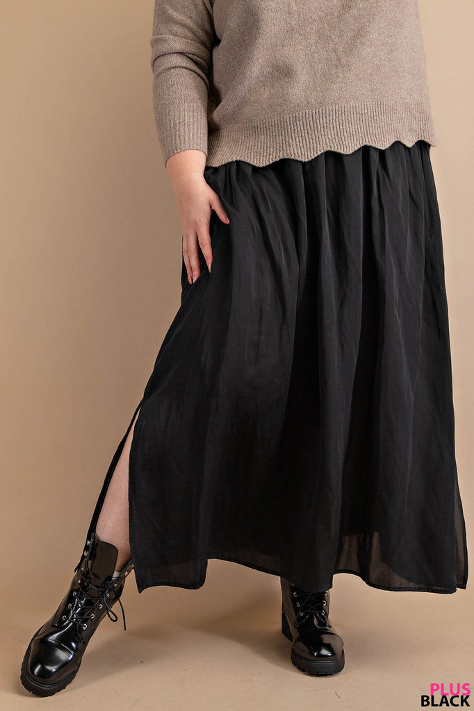 Black Satin Pleated Skirt