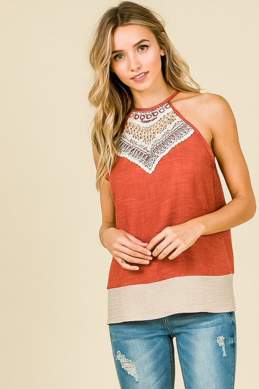 Rust Embroidered Tank