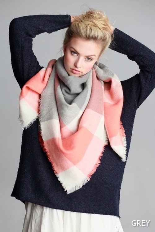 Blanket Scarf, Grey & Pink