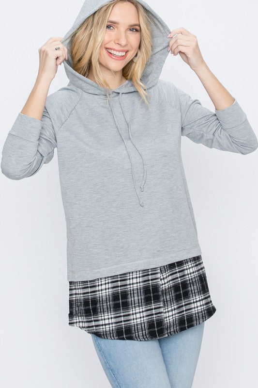 Grey Hooded Layered Top