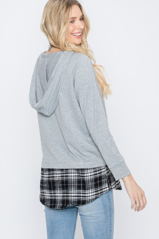 Grey Hooded Layered Top