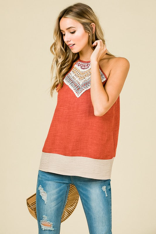 Rust Embroidered Tank