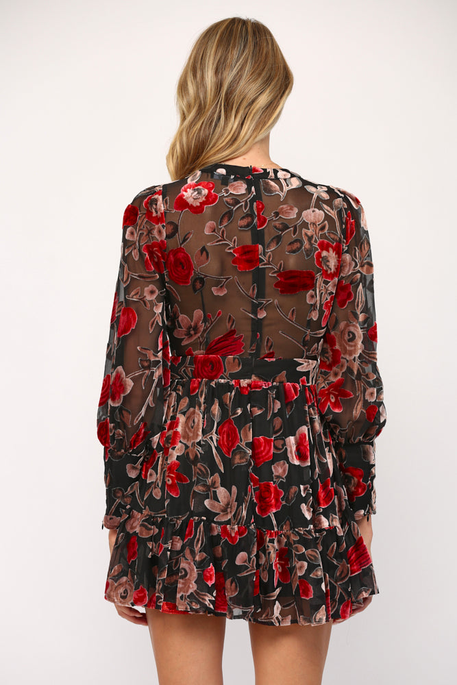 Red Floral Velvet Burnout Dress – Striped Box Boutique