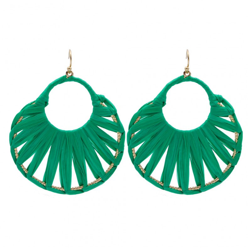 Green Raffia Fan Earrings