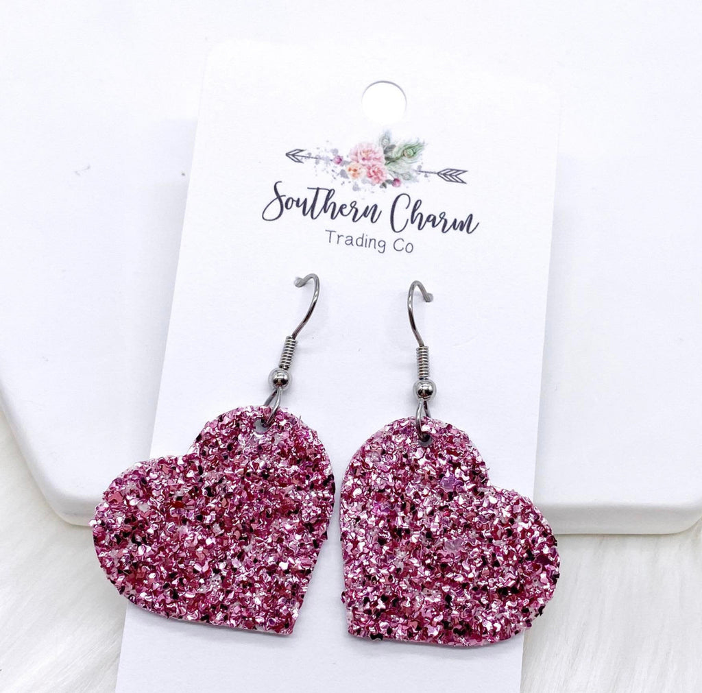 1.5” Cork Glitter Heart Earrings