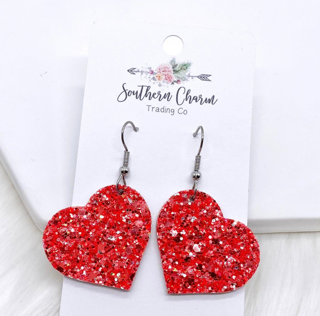 1.5” Cork Glitter Heart Earrings