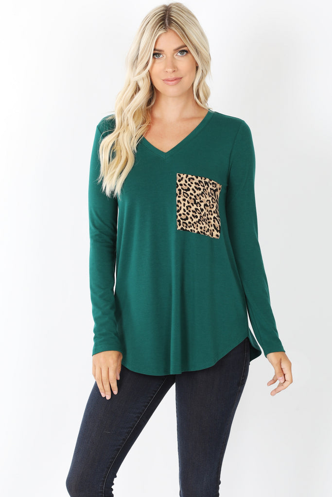 Leopard Pocket Long Sleeve T-Shirt