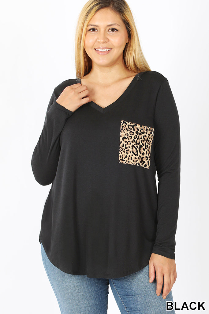 Leopard Pocket Long Sleeve T-Shirt