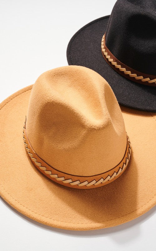 Faux Leather Strap Panama Hat