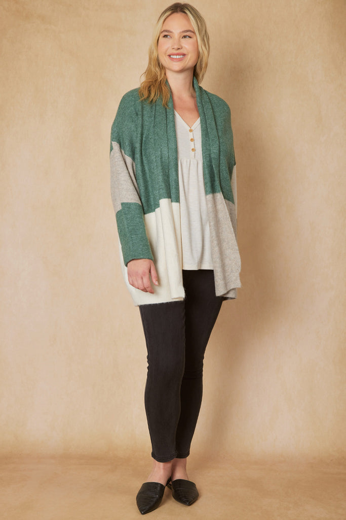 Green Color Block Cardigan