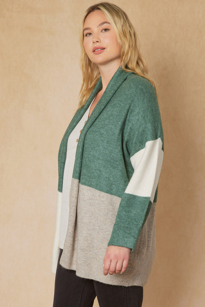 Green Color Block Cardigan
