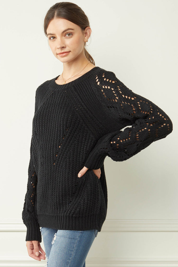 Black Pointelle Sweater