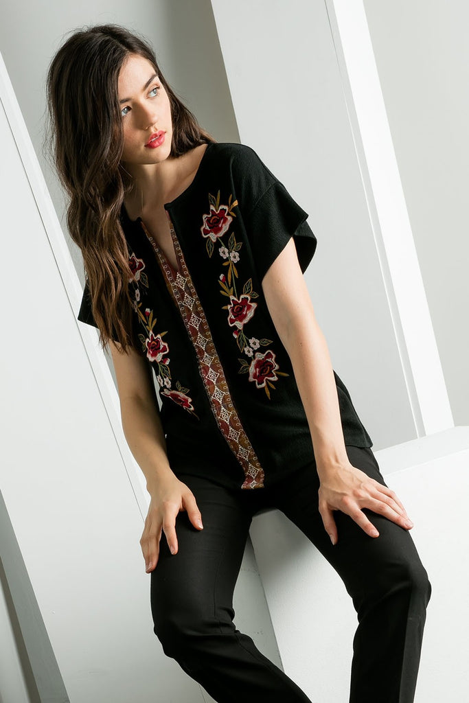 Black Floral Embroidered Sweater
